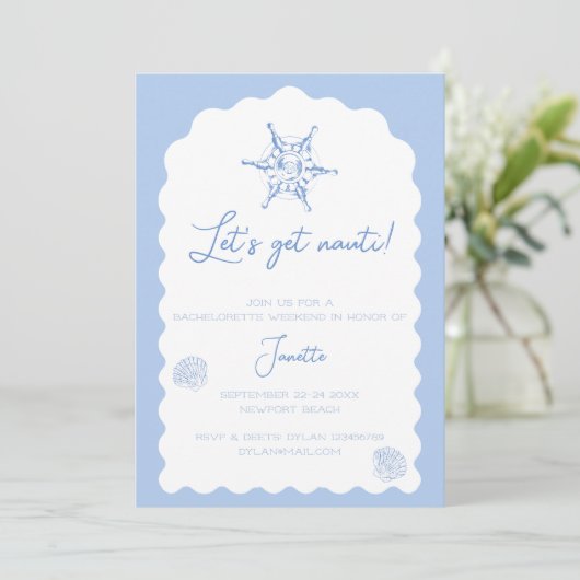 Krijg Nauti Blue Nautical Bachelorette Weekend Kaart (Staand voorkant)