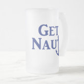 "KRIJG NAUTI" Nautical Frosted Glass Beer Mok (Voorkant rechts)