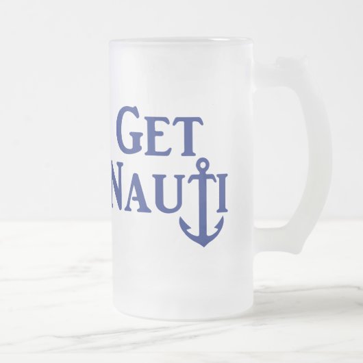 "KRIJG NAUTI" Nautical Frosted Glass Beer Mok (Rechts)