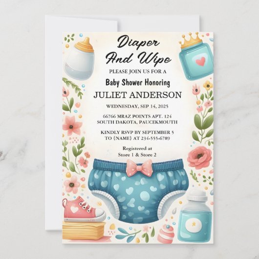 Krijg Post Dad Roze Blauw Luier en Veeg Baby showe Kaart (Voorkant)