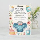 Krijg Post Dad Roze Blauw Luier en Veeg Baby showe Kaart (Staand voorkant)