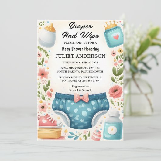 Krijg Post Dad Roze Blauw Luier en Veeg Baby showe Kaart (Staand voorkant)