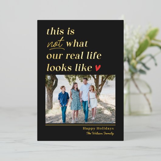 Krijg Real Folie Vakantie Foto Kaart Kerstkaart (Staand Voorkant)