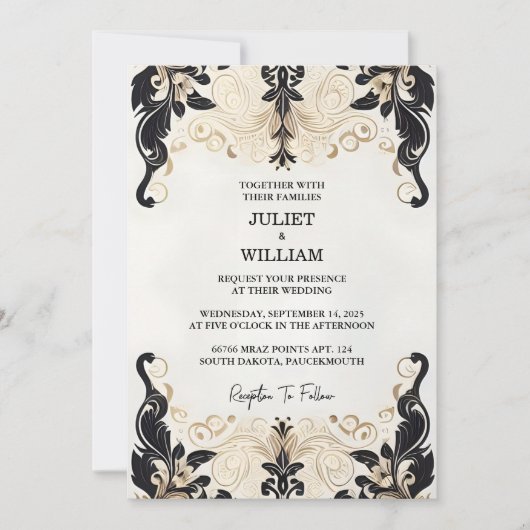 Krijg Retro Arabisch Exotisch Bold Damask Bruilof Kaart (Voorkant)