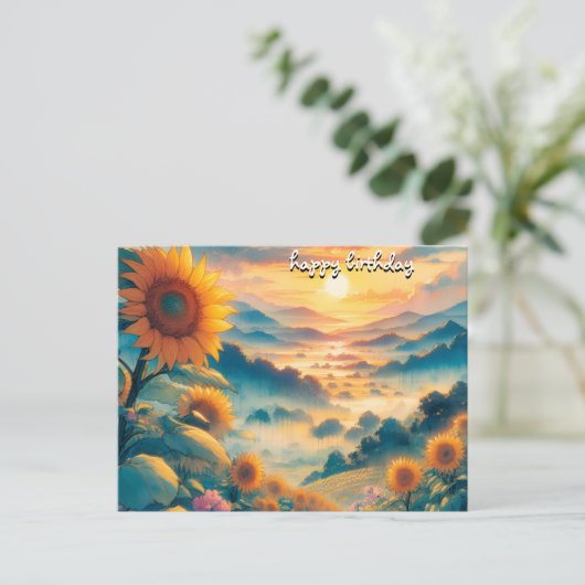 Krijg Rozen  Retro Happy Birthday Zonnebloemen Briefkaart (Staand voorkant)