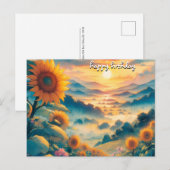 Krijg Rozen  Retro Happy Birthday Zonnebloemen Briefkaart (Voorkant / Achterkant)