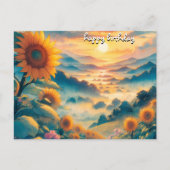 Krijg Rozen  Retro Happy Birthday Zonnebloemen Briefkaart (Voorkant)