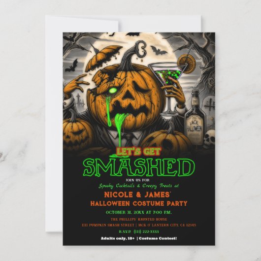 Krijg Smashed Pumpkin Halloween Cocktail Party Kaart (Voorkant)