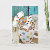 krijg snel een warme cacao drink met sneeuwpoppen feestdagen kaart (Voorkant)