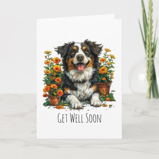 Krijg snel goed Border Collie in bloemen Kaart (Voorkant)