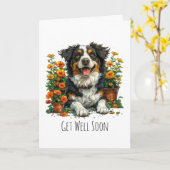 Krijg snel goed Border Collie in bloemen Kaart (Gele Bloem)