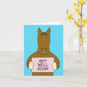 Krijg snel goed Cartoon lachend paard Kaart (Gele Bloem)