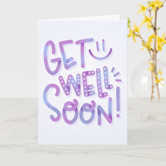 Krijg snel goed Gradiënt Paarse Kalligrafie Kaart (Gele Bloem)