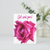 Krijg snel  hot pink roos modern floral briefkaart (Staand voorkant)