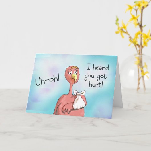 Krijg snel letsel roze flamingo Kaart (Gele Bloem)