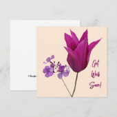 Krijg snel roze tulp paarse bloemenpret feestdagenkaart (Voorkant / Achterkant)