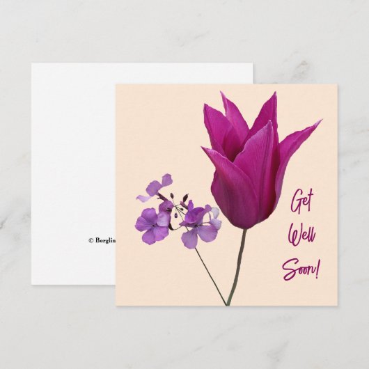 Krijg snel roze tulp paarse bloemenpret feestdagenkaart (Voorkant / Achterkant)