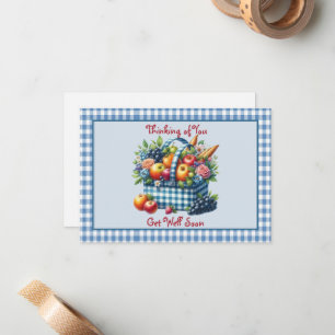 Krijg snel succes Fruit Basket Blue Gingham Notitiekaartje