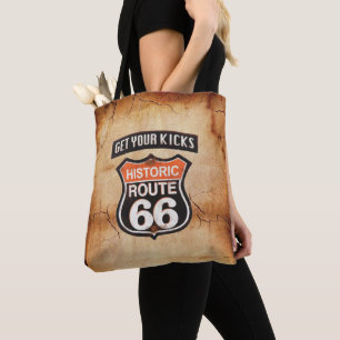 Krijg Uw Kicks op Route 66 Tan Oranje Zwart Tote Bag