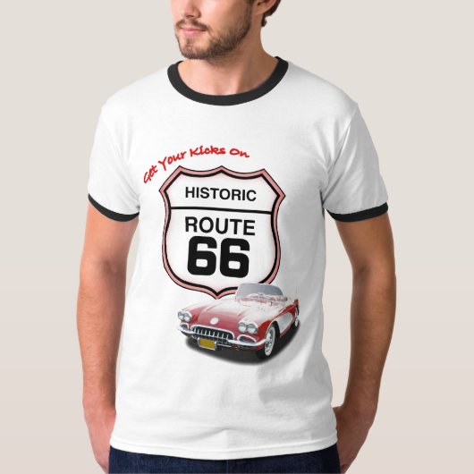 Krijg uw Kikken op Route 66-Rode Auto T T-shirt (Voorkant)