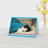 Krijg Well Wishes van Black and White Cat Kaart (Gele Bloem)