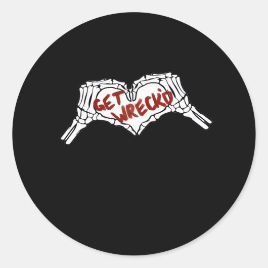 Krijg Wrecked Skeleton Hand Heart Classic Ronde Sticker (Voorkant)