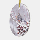 Krijger Amerikaanse Roodborst in Winter Keramisch Ornament (Links)