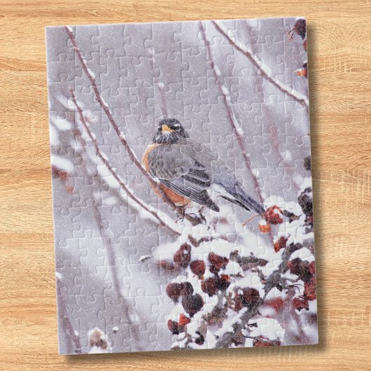 Krijger Amerikaanse Roodborst in Winter Legpuzzel