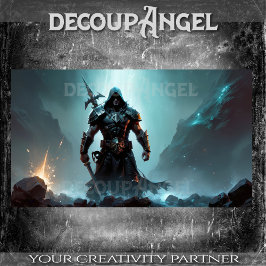 Krijger in pantser tussen de rotsen -Decoupage- Tissuepapier