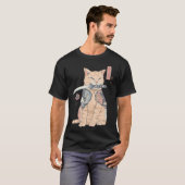 Krijger Kat Samurai Kat Tatoeage Kunst T-shirt (Voorkant volledig)