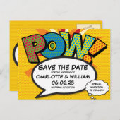 Krijgsgevangene Bewaar de datum Leuk Retro stripbo Aankondigingskaart (Voorkant / Achterkant)