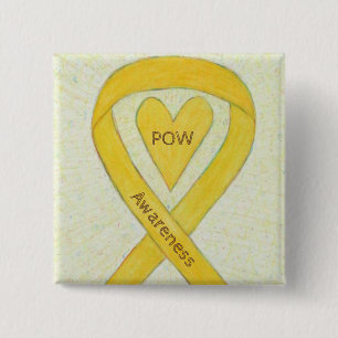 krijgsgevangene (POW) Awareness Ribbon Heart Pin Vierkante Button 5,1 Cm