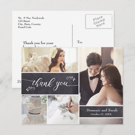 Krijt 4 Foto Collage Landelijke Trouw Dank Je Aankondigingskaart (Voorkant / Achterkant)