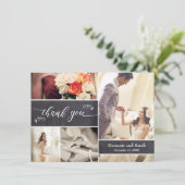 Krijt, 4 foto collage rustieke bruiloft Dank u Bedankkaart (Staand voorkant)