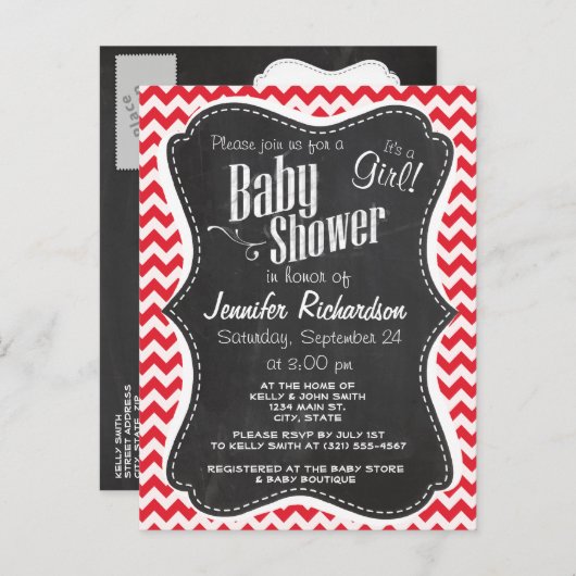  Krijt Alizarin Crimson Chevron; zig zag Uitnodiging Briefkaart (Voorkant / Achterkant)