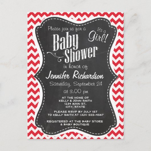 Krijt Alizarin Crimson Chevron; zig zag Uitnodiging Briefkaart (Voorkant)