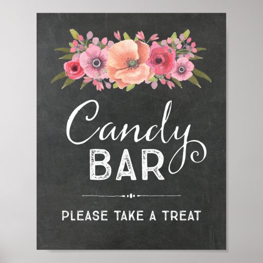 Krijt Aquarel Bloem Candy Bar Trouwbord Poster (Voorkant)