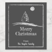 Krijt Art Pine Tree in Sneeuw Aangepaste Vrolijke Wijn Etiket (Enkel label)