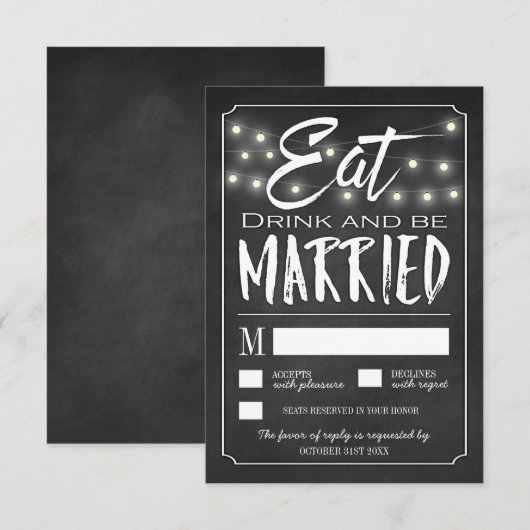 Krijt Eet Drink & Wees Getrouwd Bruiloft RSVP Kaar (Voorkant / Achterkant)