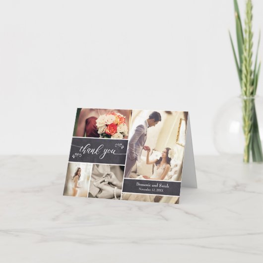Krijt Foto Collage Landelijke Trouw Trouwkaartjes Bedankkaart (Voorkant)