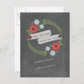 Krijt geïnspireerde krans & banner Bewaar de datum Aankondigingskaart (Voorkant / Achterkant)