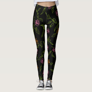 Krijt Getekende Rozen Achtergrond Leggings