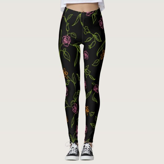 Krijt Getekende Rozen Achtergrond Leggings (Voorkant)