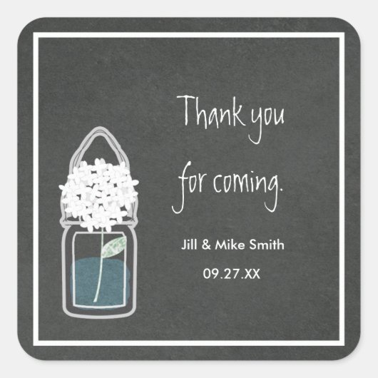 Krijt Mason Jar White Baby's Breath Flowers Vierkante Sticker (Voorkant)