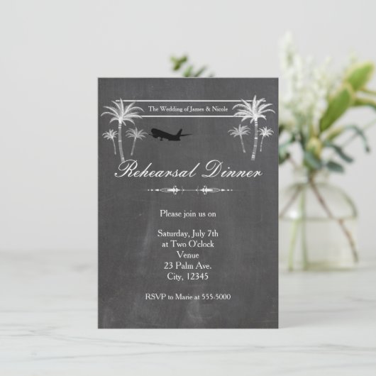 Krijt Palm Tree Bestemming Huwelijksrepetitie Kaar Kaart (Staand voorkant)