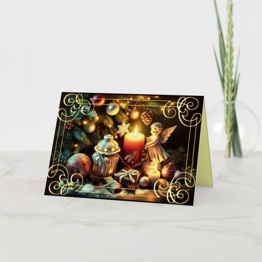 Krijt Tekening Kerstboom Kaarsengel Folie Feestdagenkaart (Voorkant)