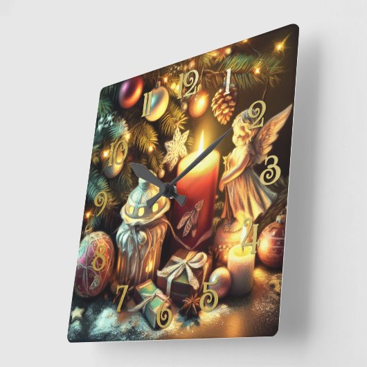 Krijt Tekening Kerstboom Kaarsengel Vierkante Klok (Hoek)