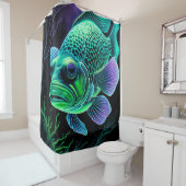 Krijt Tekening van Vis op Zwart Douchegordijn (In situ)