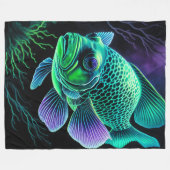 Krijt Tekening van Vis op Zwart Fleece Deken (Voorkant (Horizontaal))