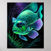 Krijt Tekening van Vis op Zwart Groen Poster (Voorkant)
